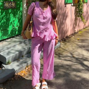 2-piece Set Short Sleeve Ruffled Top And Pants