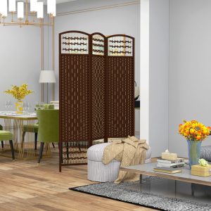 3 Panel Folding Room Divider Portable Privacy Screen Wave Fiber Room Partition for Home Office Brown