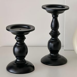 2pcs Elegant Metal High-quality Pure Black Candle Holders, Suitable For Holidays, Home Decoration, Parties, And Christmas