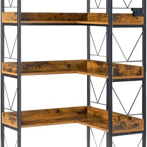 A 65-inch High L-shaped Bookshelf, A 5-layer Corner Bookshelf With Hooks And Safety Edges, And A Metal Frame Cabinet