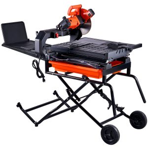 Wet Tile Saw With Stand, 10-inch 65Mn Steel Blade, 4500 RPM Motor, Tile Cutter Wet Saw With Water Reservoir And Casters, 0-45 Degrees Miter Angle For Cutting Tiles, Floor Tiles, And Stones