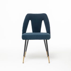 A&A Furniture,Akoya Collection Modern  Contemporary Velvet Upholstered Dining Chair With Nailheads And Gold Tipped Black Metal Legs,Blue,Set Of 2