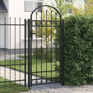 Fence Gate with Arched Top, Steel, 89x200 cm, Black