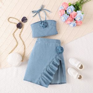 Girl's Rose Solid Color Tank Top Two-piece Set