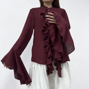 European And American Style Ruffled Long-sleeved Shirt Women's Fashion Temperament
