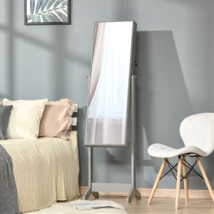 60" Full-Length Mirror Jewelry Storage Armoire w/ Lockable Door & Key