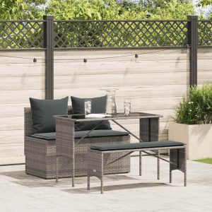 3-piece garden dining set with cushions, poly rattan