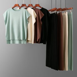 Sleeveless Vest Knit Wide-leg Pants Plus-size Ice Silk Set