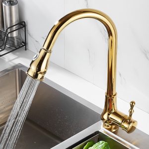 All Copper Gold Kitchen Faucet Pull-out