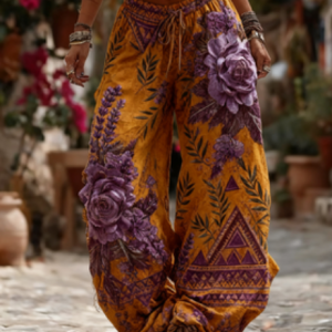 Women's Elegant Floral Print Wide-leg Pants