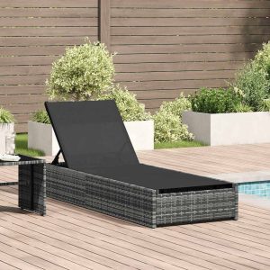 sun lounger with cushion 60 x poly rattan