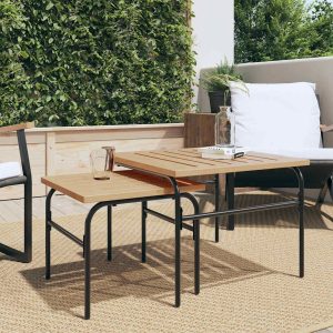 Outdoor Nesting Tables, 2 Pieces, Brown and Black Steel