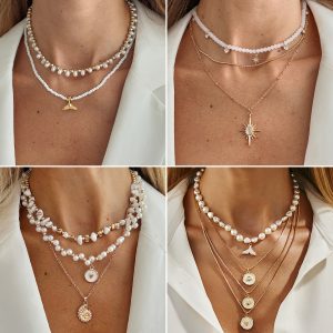 Ocean Wind Fish Tail Pearl Necklace Baroque Four-Pointed Star Heart Pendant