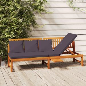 Daybed with Grey Cushions 200x Solid Acacia Wood