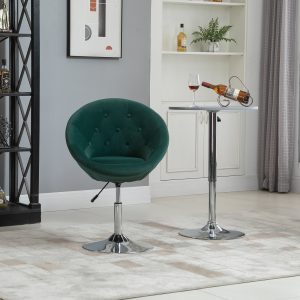 Modern Makeup Vanity Chair Round Tufted Swivel Accent Chair with Chrome Frame Height Adjustable for Living Room