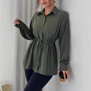 Solid Color Casual Women's Long-sleeved Shirt