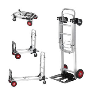 Aluminum Hand Truck, 2 In 1, 181.4 Kg Load Capacity, Heavy Duty Industrial Convertible Folding Hand Truck And Dolly, Utility Cart Converts From Hand Truck To Platform Cart With Rubber Wheels