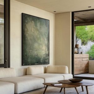 Large Geometric Abstract Painting Green Beige  Minimalist Wabi-Sabi Wall Art Green Canvas Wall Art Modern Green Wall Decor