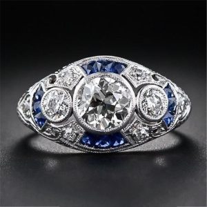 Women's Fashion Diamond Set Blue Sapphire Topaz Ring