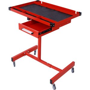 Adjustable Tear Down Work Table With Drawer For Garages, Repair Shops, And DIY, Portable, 4 2.5 Swivel Casters, 220 Pound Capacity, Rubber Corners, Heavy Duty Steel,red