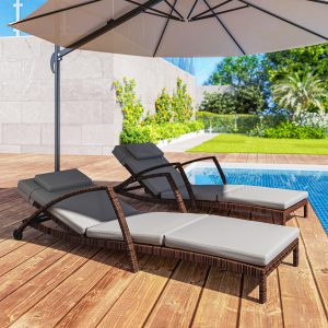 Set of 2 Chaise Lounge Chair Outdoor Patio Lounger with 5 Adjustable Back