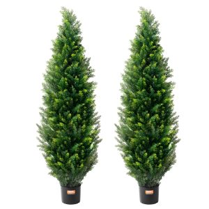 2 Pack 152.4 Cm Artificial Cedar Topiary Tree Faux Plant UV Decor In/Outdoor