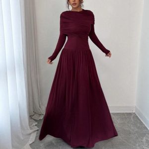 New Women's Fashion Elegant Shawl Solid Color Long Dress