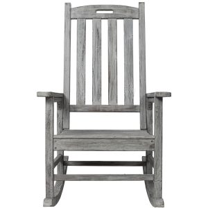 Wooden Oversized Porch Rocker Chair With Wide Seat And Tall Backrest,High Back Smooth Rocking Chairs For Outdoor & Indoor,Light Grey Color