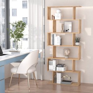 75.5" H Bookcase 6 Shelf S-Shaped Bookshelf Storage Display Stand Shelf Organizer Free Standing