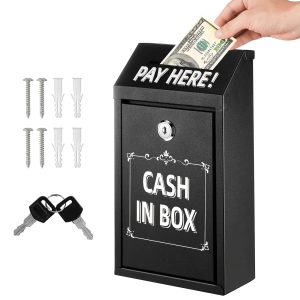 Wall-Mounted Metal Coin Box With Lock And Key - Suitable For Home, Office, Or Outdoor Donations,BLACK
