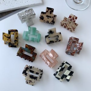 Leopard Print Checkerboard Square Small Hairclip Women