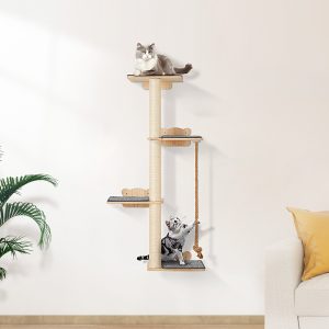 4 Tiers Tall Cat Tree, Cat Wall Furniture Set With 4 Jumping Boards, Wall-Mounted Cat Floating Shelf Up To 40 Lbs, 12 Mm Pine Wood Cat Perch For Sleeping, Playing, And Climbing
