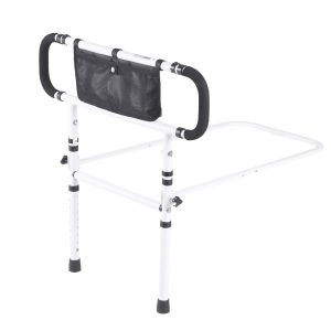 Bed Rails For Elderly Adults, 180° Foldable Bed Assist Rails For Seniors, 204.12 Kg Loading Bed Side Rails Bed Cane With 4-Level Adjustable Handle, Storage Pocket Fits King Queen Full Twin Bed