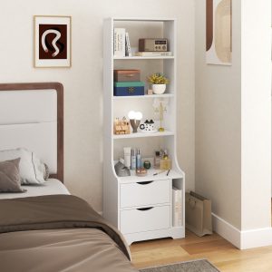 Night Stand With Bookshelf, Night Stand With 2 Storage Drawers For Bedroom