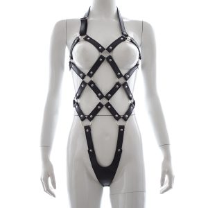 Leather Bondage Restraint Suit Women's Corset Elastic Band Pants