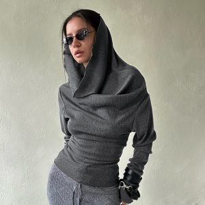 Swing Collar Long Sleeve Elegant Slim-fit T-shirt Top