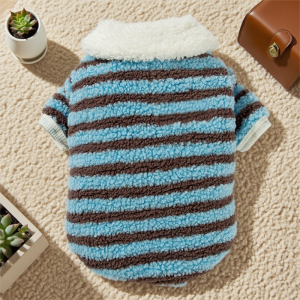 Soft Plush Striped Pet Shirt, Cozy Button-Down Puppy Sweater For Small Dogs And Cats, Warm Winter Fleece Dog Clothing, Comfortable Puppy Outfit For Chihuahua, Yorkie, Poodle, Shih Tzu