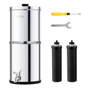 2.25G Gravity-fed Water Filter Countertop System Stainless Steel 2 Filters
