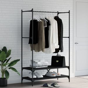 Clothes Rack with Shelves, Wood-Based Material
