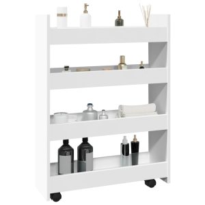 Narrow Storage Trolley 4 Shelves Wood Material   Storage Trolley