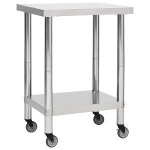 Kitchen Work Table with Wheels 60x Stainless Steel   Kitchen Work Table