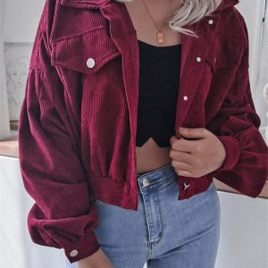 Lantern Sleeve Corduroy Casual Short Jacket