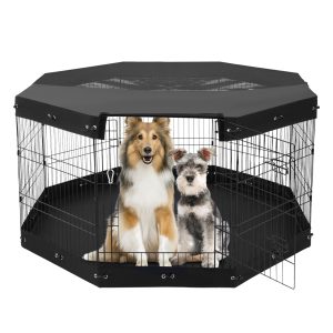 Dog Playpen 8 Panels Foldable Metal Dog Exercise Pen With Pad Cover 30"H