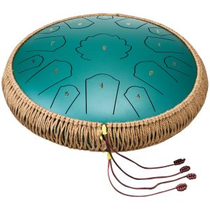 Steel Tongue Drum, 14 In & 15 Notes, Rain Drum For Outside Garden, D Major Key, Tank Drum With 2 Mallets & Carry Bag, Hand Pan Drum Percussion Instrument For Musical Education Yoga, Green