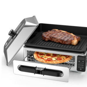 2-in-1 Countertop Grill And Oven Combination, Including Baking Trays-splash-proof Covers-breadcrumb Trays