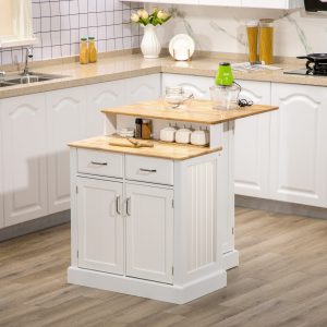 Kitchen Island with 2-Level Rubber Tabletop