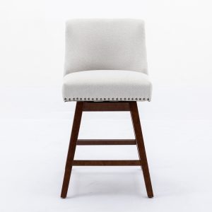 Counter Height Swivel Barstools, 26'' H Seat Height Upholstered Bar Stools Set Of 2, Fabric In Ivory