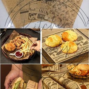 50 Pack Vintage Newspaper Pattern Wax Paper Mixed Design Food Presentation Sheets