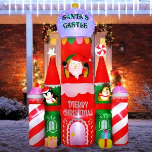 118" Giant Christmas Inflatables Candy Castle with Flashing Light
