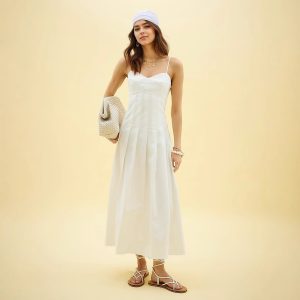 Sleeveless Frilly Broderie Maxi Dress Ivory